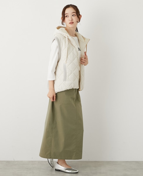 【中綿×ニット切替ZIPフードベスト】 詳細画像 アイボリー 6