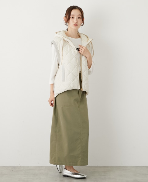 【中綿×ニット切替ZIPフードベスト】 詳細画像 アイボリー 7