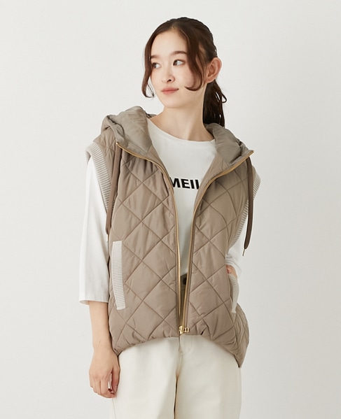 【中綿×ニット切替ZIPフードベスト】 詳細画像 モカ 1