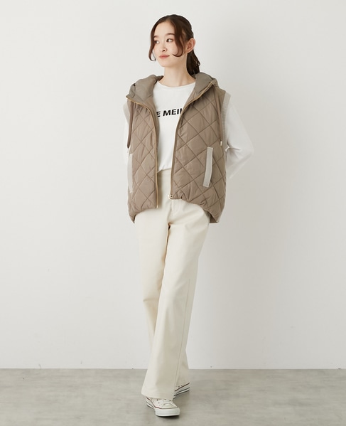 【中綿×ニット切替ZIPフードベスト】 詳細画像 モカ 3