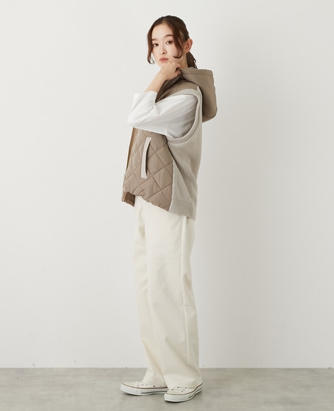 【中綿×ニット切替ZIPフードベスト】 詳細画像 モカ 4