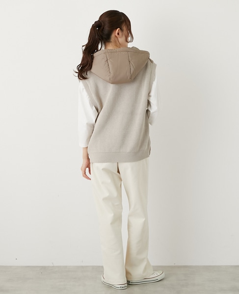 【中綿×ニット切替ZIPフードベスト】 詳細画像 モカ 5