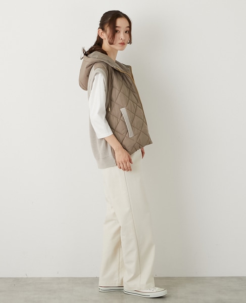 【中綿×ニット切替ZIPフードベスト】 詳細画像 モカ 6