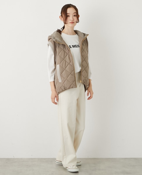 【中綿×ニット切替ZIPフードベスト】 詳細画像 モカ 7