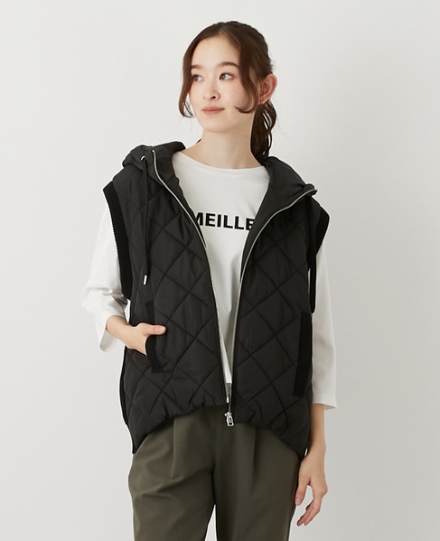 【中綿×ニット切替ZIPフードベスト】 詳細画像 ブラック 1