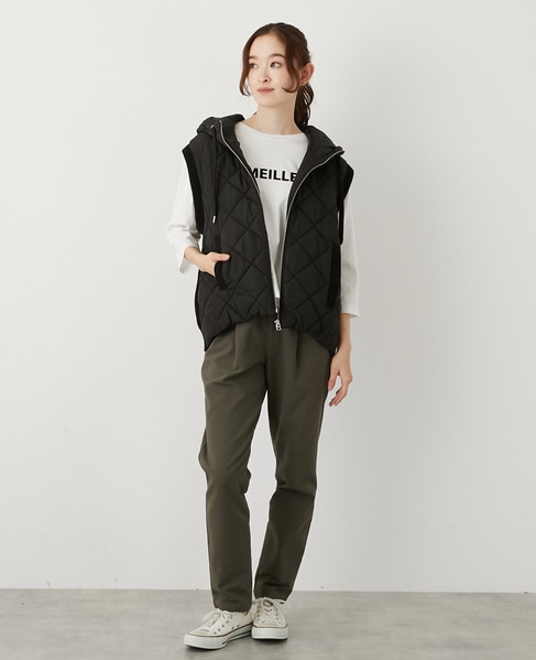 【中綿×ニット切替ZIPフードベスト】 詳細画像 ブラック 2