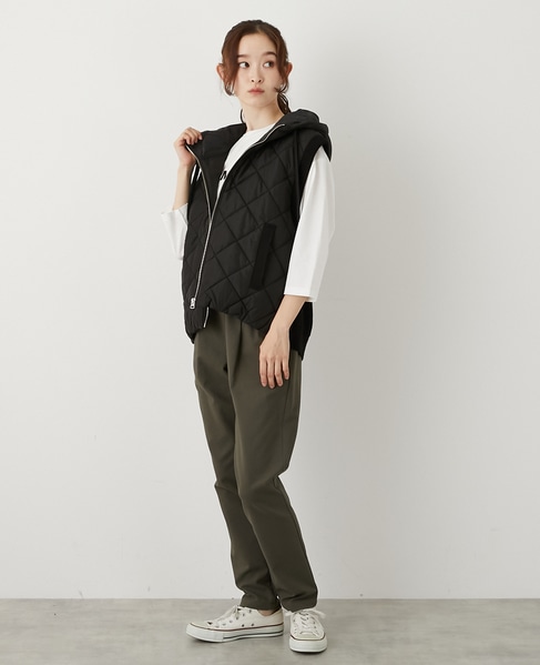 【中綿×ニット切替ZIPフードベスト】 詳細画像 ブラック 3