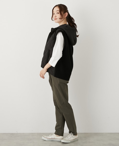 【中綿×ニット切替ZIPフードベスト】 詳細画像 ブラック 4