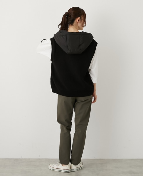 【中綿×ニット切替ZIPフードベスト】 詳細画像 ブラック 5