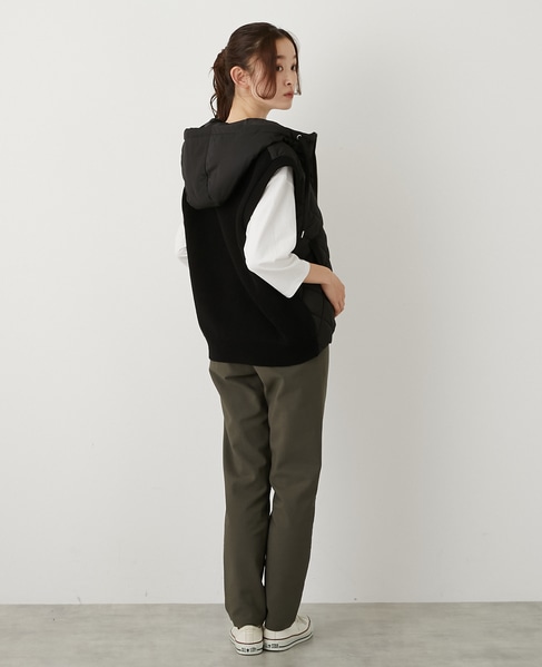 【中綿×ニット切替ZIPフードベスト】 詳細画像 ブラック 6