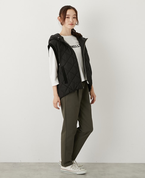 【中綿×ニット切替ZIPフードベスト】 詳細画像 ブラック 7