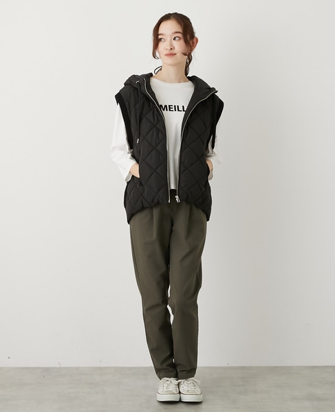 【中綿×ニット切替ZIPフードベスト】 詳細画像 ブラック 8