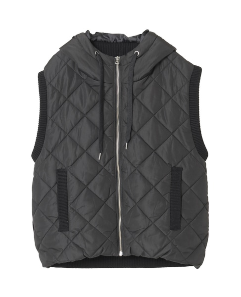 【中綿×ニット切替ZIPフードベスト】 詳細画像 ブラック 9