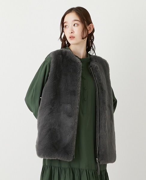 【エコファーチュニックZIPベスト】 詳細画像 チャコールグレー 1