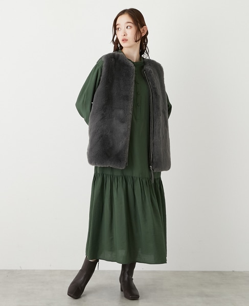 【エコファーチュニックZIPベスト】 詳細画像 チャコールグレー 2