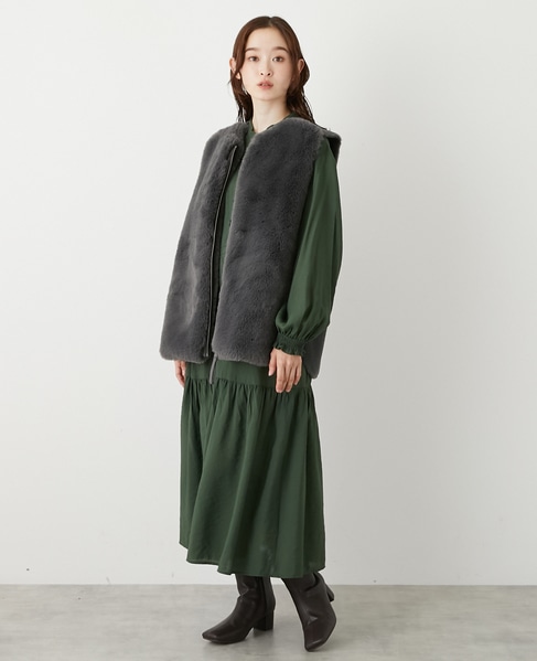 【エコファーチュニックZIPベスト】 詳細画像 チャコールグレー 4