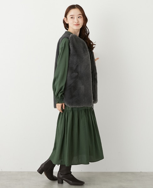 【エコファーチュニックZIPベスト】 詳細画像 チャコールグレー 7