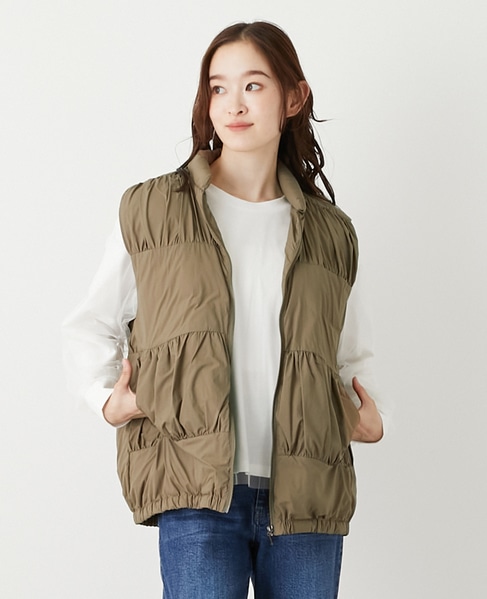 【ティアードギャザーピュアダウンベスト】 詳細画像 モカ 1