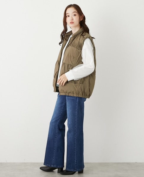 【ティアードギャザーピュアダウンベスト】 詳細画像 モカ 4