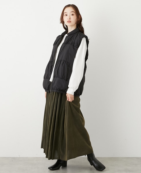 【ティアードギャザーピュアダウンベスト】 詳細画像 ブラック 2