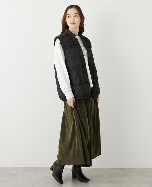 【ティアードギャザーピュアダウンベスト】 詳細画像 ブラック 8