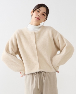 【ダブルフェイスフェザーノーカラーカーディガン】