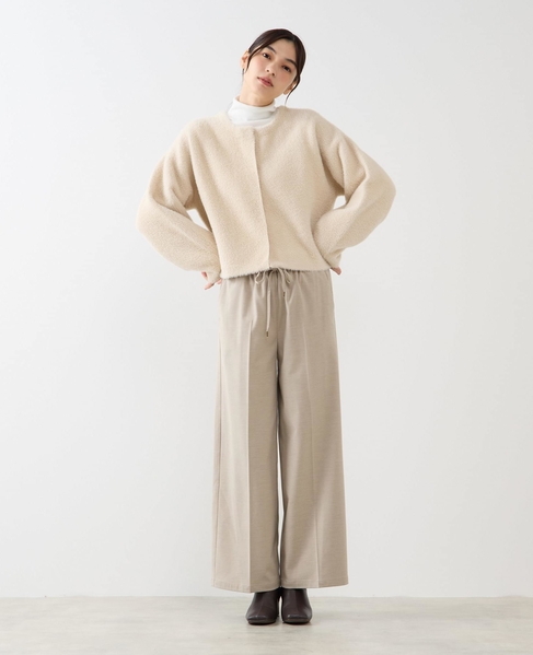 【ダブルフェイスフェザーノーカラーカーディガン】 詳細画像 グレイッシュベージュ 2