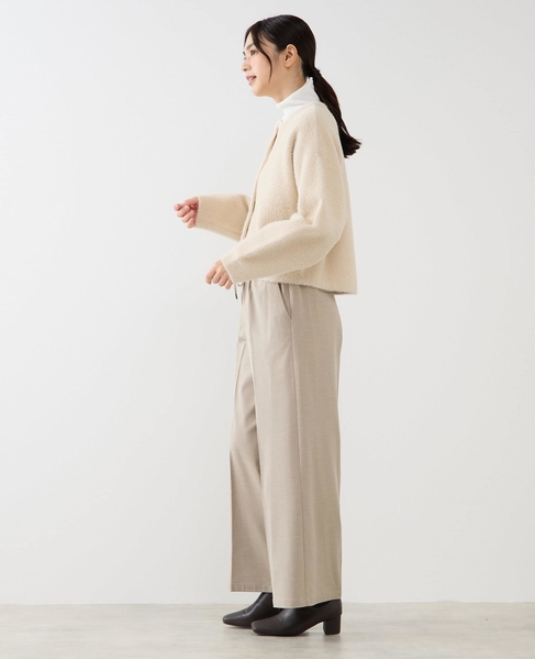 【ダブルフェイスフェザーノーカラーカーディガン】 詳細画像 グレイッシュベージュ 3