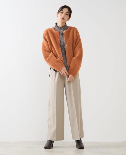 【ダブルフェイスフェザーノーカラーカーディガン】 詳細画像 レンガ 2