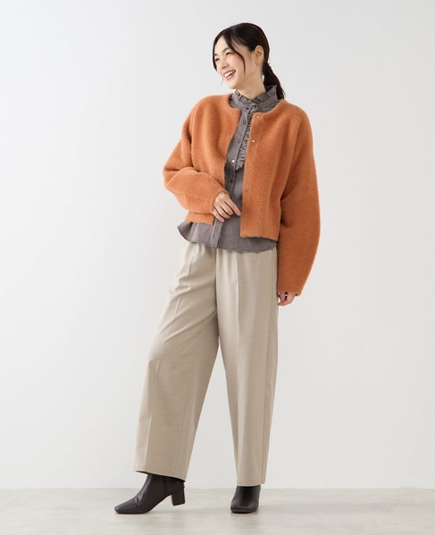【ダブルフェイスフェザーノーカラーカーディガン】 詳細画像 レンガ 3