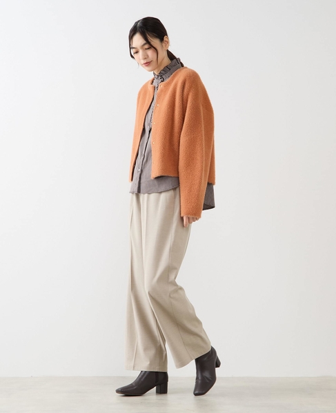 【ダブルフェイスフェザーノーカラーカーディガン】 詳細画像 レンガ 4
