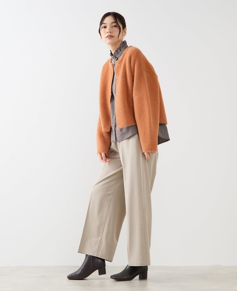 【ダブルフェイスフェザーノーカラーカーディガン】 詳細画像 レンガ 5