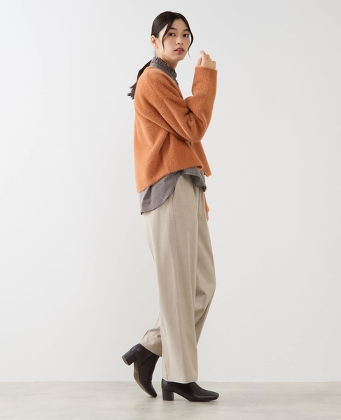 【ダブルフェイスフェザーノーカラーカーディガン】 詳細画像 レンガ 8