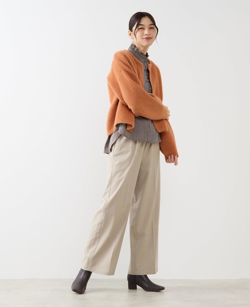 【ダブルフェイスフェザーノーカラーカーディガン】 詳細画像 レンガ 9