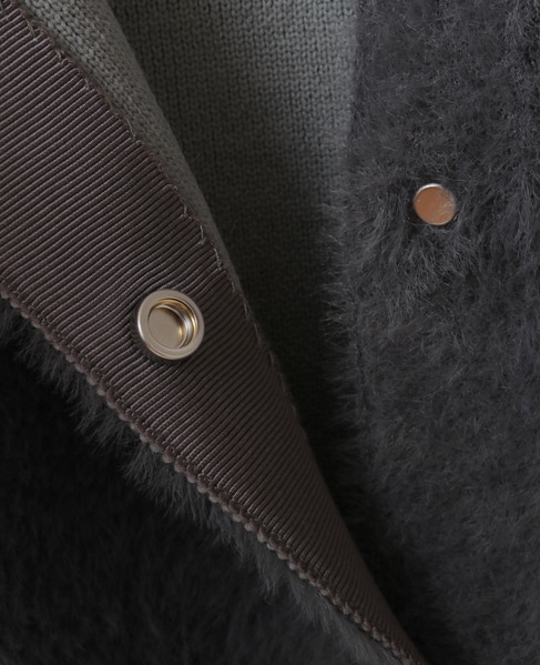 【ダブルフェイスフェザーノーカラーカーディガン】 詳細画像 チャコールグレー 16