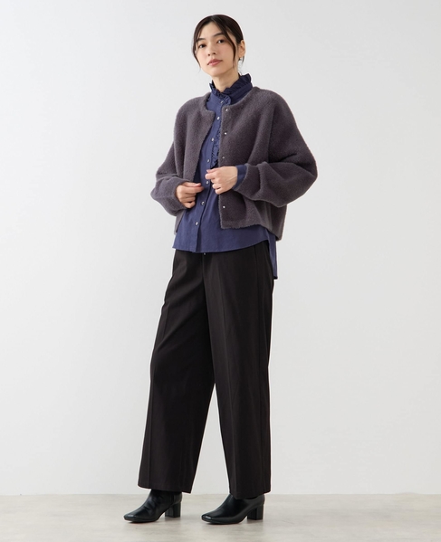 【ダブルフェイスフェザーノーカラーカーディガン】 詳細画像 チャコールグレー 3