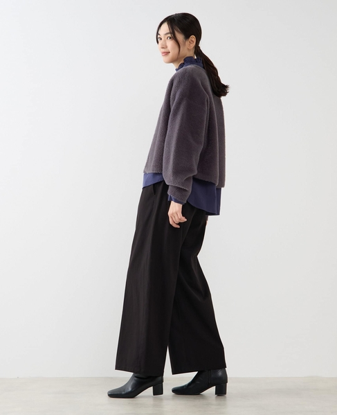 【ダブルフェイスフェザーノーカラーカーディガン】 詳細画像 チャコールグレー 4