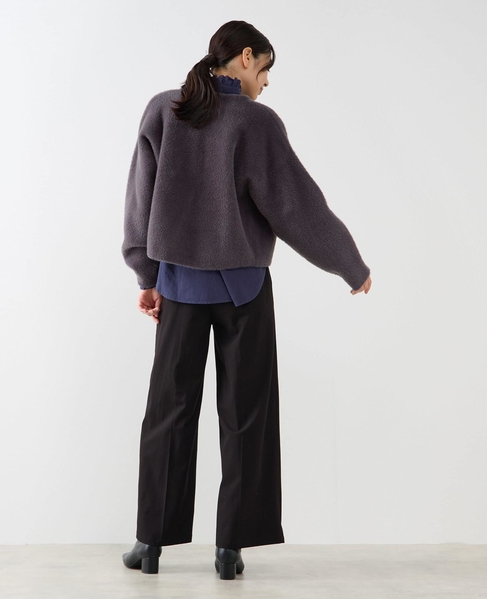 【ダブルフェイスフェザーノーカラーカーディガン】 詳細画像 チャコールグレー 5