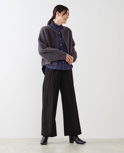 【ダブルフェイスフェザーノーカラーカーディガン】 詳細画像 チャコールグレー 7
