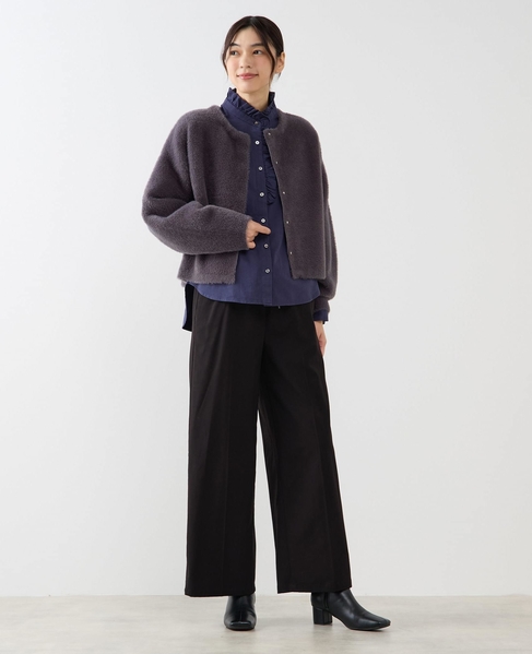 【ダブルフェイスフェザーノーカラーカーディガン】 詳細画像 チャコールグレー 9