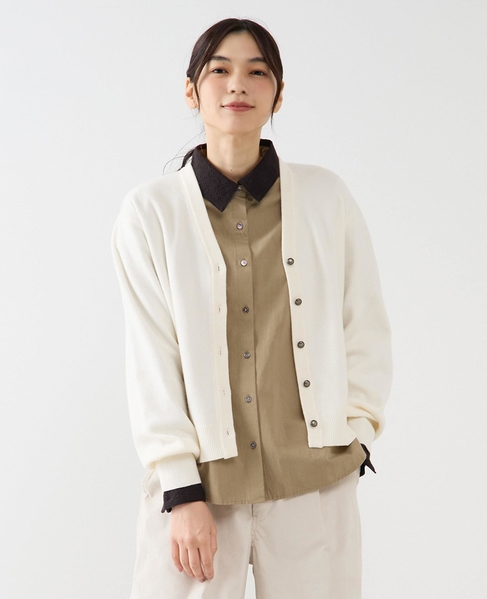 【総針編みVネックカーディガン】 詳細画像 アイボリー 1