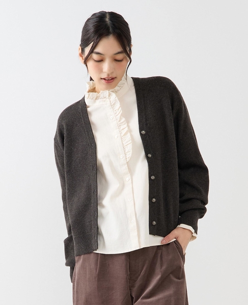 【総針編みVネックカーディガン】 詳細画像 チャコールグレー 1