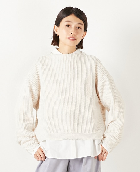 【モール糸ボトルネックニットプルオーバー】 詳細画像 アイボリー 1