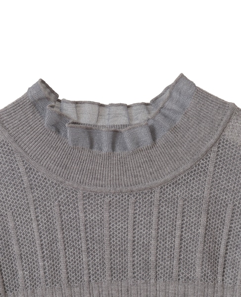 【フリル使いモックネックニット】 詳細画像 トップグレー 11