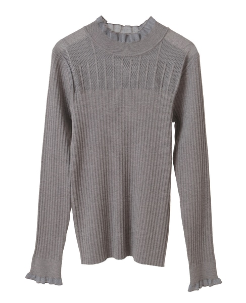 【フリル使いモックネックニット】 詳細画像 トップグレー 9