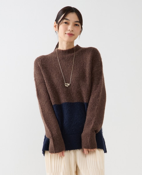 【ヘアリーミックスバイカラーモックネックプルオーバー】 詳細画像 ブラウン 1