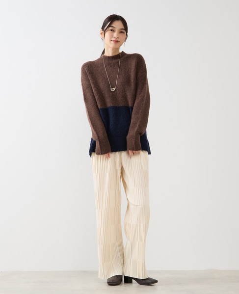 【ヘアリーミックスバイカラーモックネックプルオーバー】 詳細画像 ブラウン 2