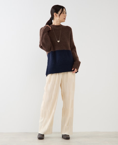 【ヘアリーミックスバイカラーモックネックプルオーバー】 詳細画像 ブラウン 8