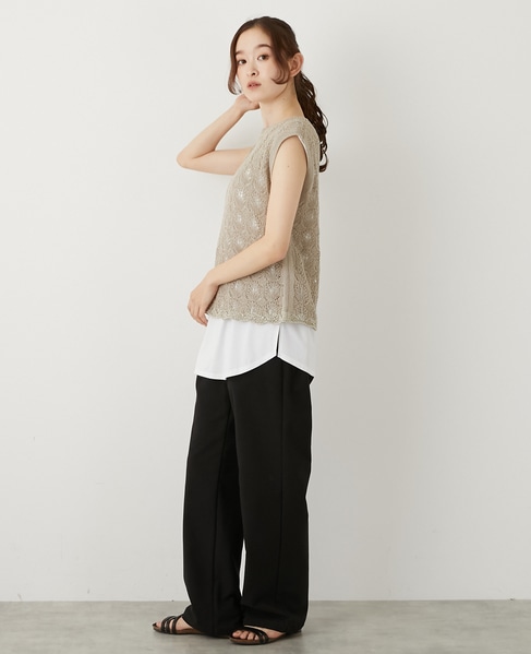 【カギ針金糸入りクレーネックベスト】 詳細画像 ベージュ 3