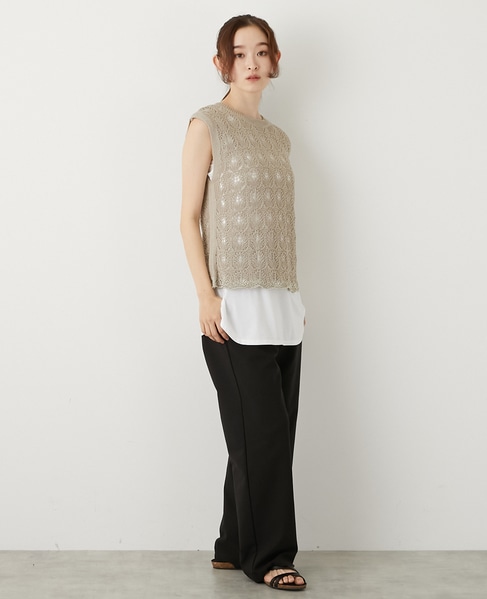 【カギ針金糸入りクレーネックベスト】 詳細画像 ベージュ 6